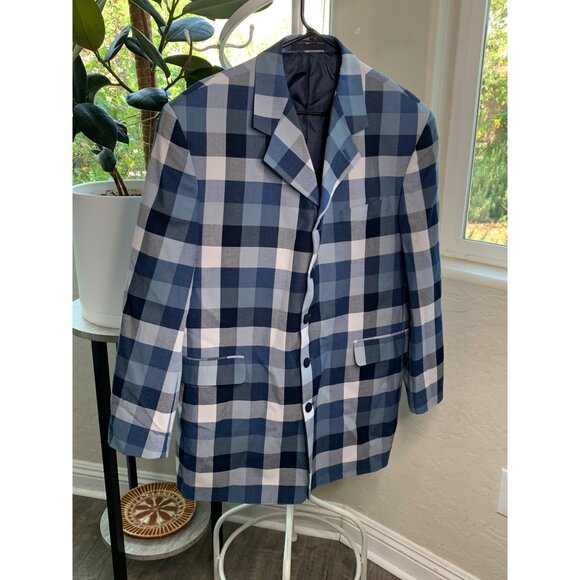 Mens Falcone Blue Check 5 Button Ventless Blazer Coat Size 42R EUC Lined 7145 - Picture 13 of 14
